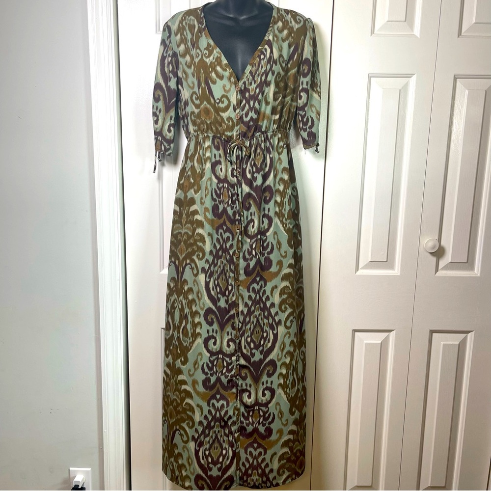 Paolino Printed Button Front V‎ Neck Maxi Dress A26